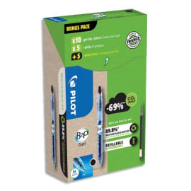 PILOT Pack promo de 10 stylos &agrave; pointes moyennes B2P Gel + 10 recharges &agrave; -50%. Coloris noir photo du produit
