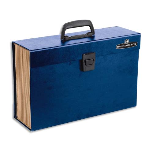 BANKERS BOX Trieur malette 19 compartiments, structure carton, poignée de transport, coloris Bleu photo du produit Principale L