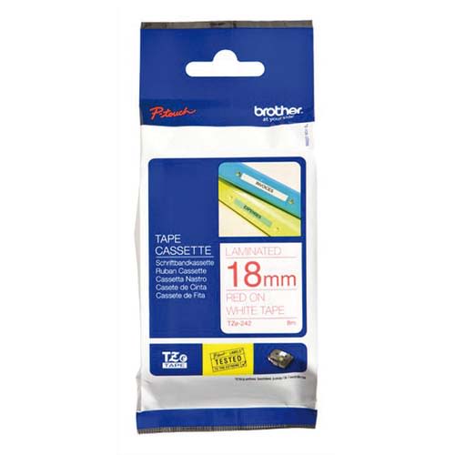 BROTHER Ruban pour PTOUCH laminé Rouge/Blanc 18mmx8m TZE242 photo du produit Principale L