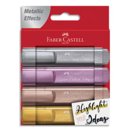 FABER CASTELL Pochette de 4 surligneurs Textliner 46 Métallique. Coloris : rose poudré, or, argent, rubis photo du produit