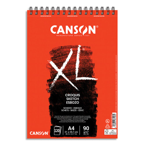 CANSON Album de 120 feuilles de papier dessin CROQUIS XL spirale 90g A4