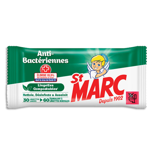 ST MARC Paquet de 30 Lingettes antibactériennes, dimensions : 20 x 18 cm photo du produit Principale L