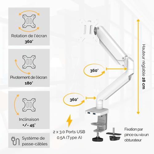 Fellowes bras porte-ecran simple blanc platinum series