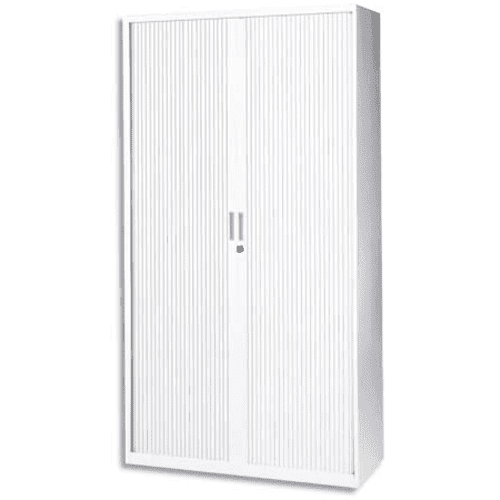 VINCO Armoire haute métal monobloc Corps et Rideaux BLANCHE 4 tablettes - Dim.120x198x43 cm photo du produit Principale L