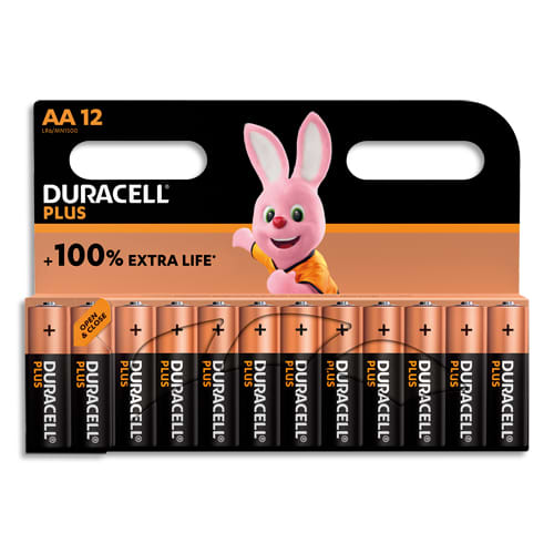 DURACELL Piles alcalines AA Plus 100%, 1,5V LR6 MN1500, lot de 12 piles photo du produit