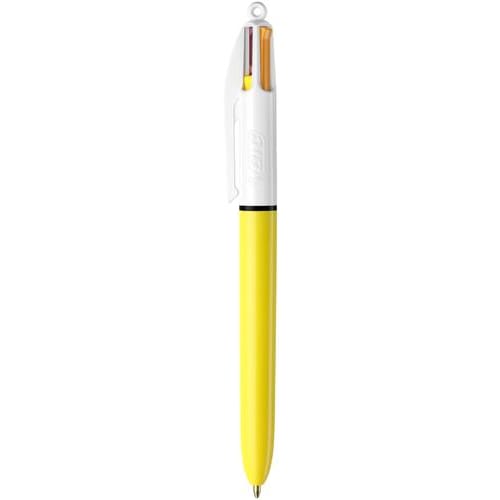 BIC Pot de 6 stylos bille 4 couleurs rétractables. Pointe Moyenne. 6 Decors  - Encre classique et fun