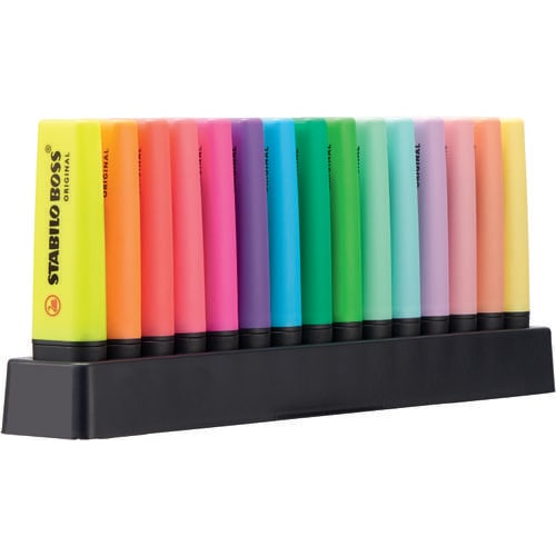 Surligneur pastel STABILO BOSS ORIGINAL Pastel - Set de bureau de 15  Surligneurs coloris Pastel assortis