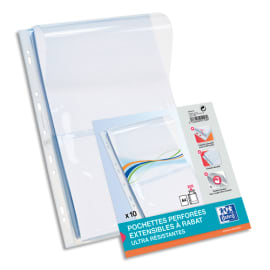 OXFORD Sachet de 10 pochettes-plan avec rabat en PVC 30/100e. Format A4, perforation 9 trous photo du produit