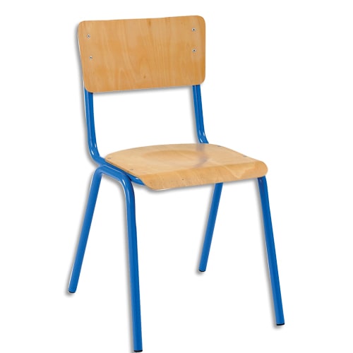 SODEMATUB Lot de 4 chaises scolaire MAXIM, hêtre, assise 37 x 39 cm, haut.assise 38 cm, taille 4, bleu photo du produit Principale L