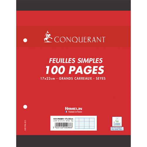 CONQUERANT C7 Feuillets mobiles 17x22 cm 100 pages blanches 80g grands carreaux Séyès photo du produit Principale L