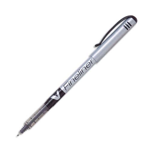 PILOT Stylo feutre pointe fine baguée métal encre liquide Noire corps plastique V-FINELINER photo du produit Principale L