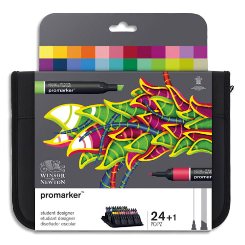 WINSOR & NEWTON Trousse 24 marqueurs double pointe PROMARKER. A base d'alcool. Tons assortis photo du produit Principale L