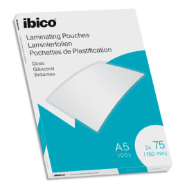 IBICO Pack de 100 pochettes de plastification brillantes A5, 75 microns 627314 photo du produit