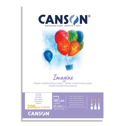 CANSON Bloc de 50 feuilles de papier dessin IMAGINE 200g A4 Blanc photo du produit Principale L