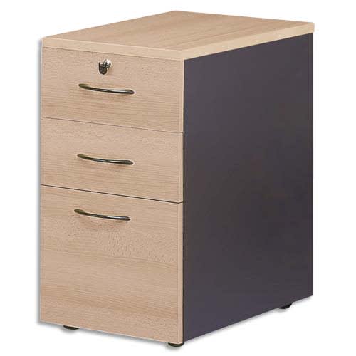 MT INTERNATIONAL Caisson 3 tiroirs hauteur bureau MT3 Confort - Dim : L43 x H74 x P60 cm Hêtre anthracite photo du produit Principale L