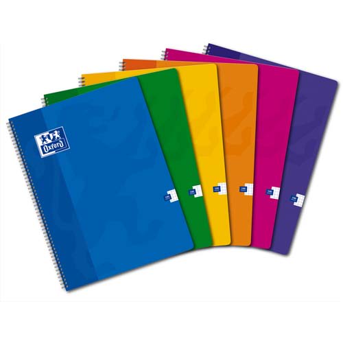 Cahier spirale 21x29,7cm 180 pages petits carreaux 5x5 90g. Couverture  polypro assortie ≡ CALIPAGE