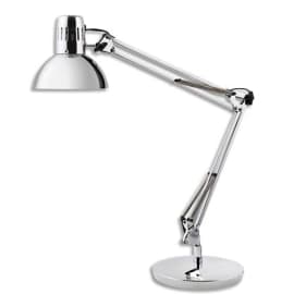 ALBA Lampe LED Architecte m&eacute;tal chrom&eacute;e, pince &eacute;tau + ampoule. T&ecirc;te D16,5 cm, bras 42+39 cm, socle D20 cm photo du produit
