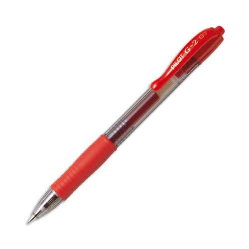 PILOT Stylo bille pointe moyenne rétractable encre gel Rouge corps plastique avec grip caoutchouc G2 photo du produit Principale L