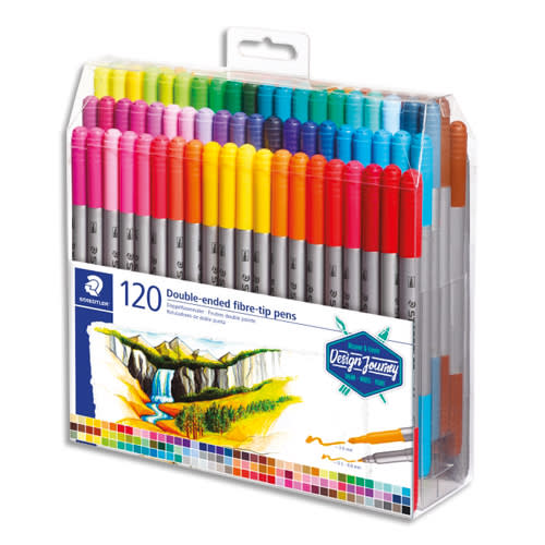 STAEDTLER 3200 Design Journey - Set 120 feutres de coloriage double pointe 3,0 mm, 0,5 - 0,8 mm assortis photo du produit Principale L