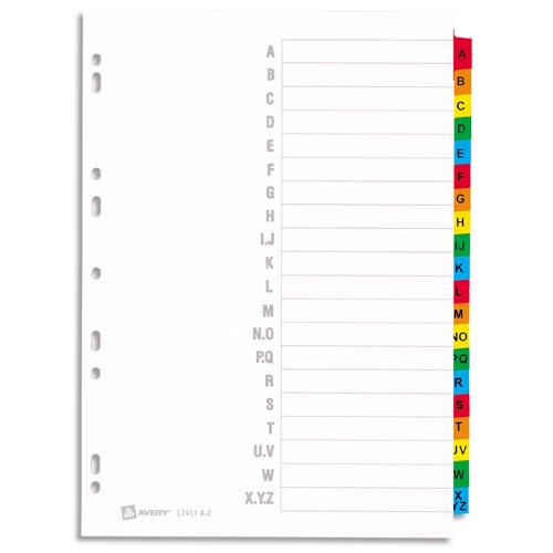 Répertoire alphabétique 20 touches. En carte Blanche, onglets plastifiés de  couleur. Format A4.