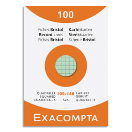 EXACOMPTA Etui de 100 fiches bristol non perforées 105x148mm (A6) quadrillées 5x5 assortis photo du produit