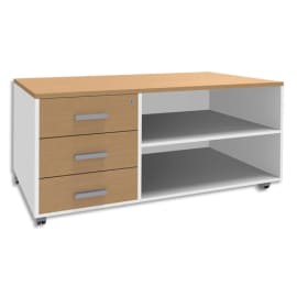 SIMMOB Console mobile 3 tiroirs Steely Hêtre pieds Blancs en bois - Dimensions : L120 x H63 x P60 cm photo du produit