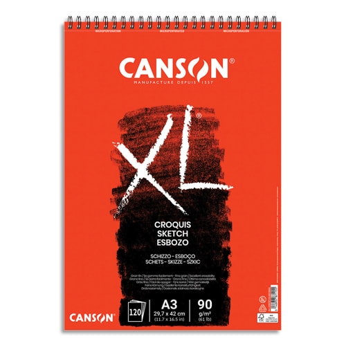 CANSON Bloc spiralé de 120 feuilles de papier dessin CROQUIS XL 90g A3 photo du produit Principale L