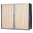 MT INTERNATIONAL Armoire basse métal monobloc Corps silver/Rideaux chêne clair 2 tablet. Dim 120x105x43cm photo du produit