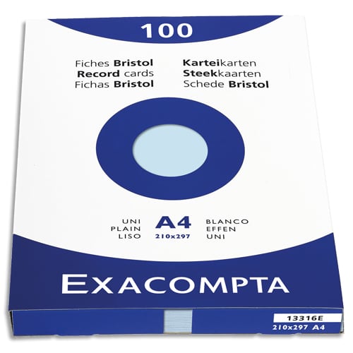 EXACOMPTA Étui de 100 fiches bristol non perforées 210x297mm A4 unies bleu azur photo du produit Principale L