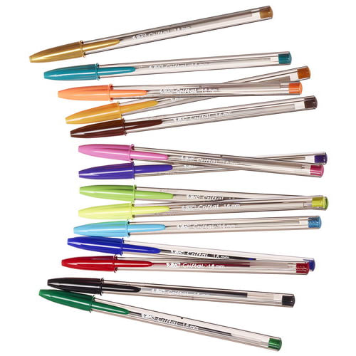 Stylo bille Bic Cristal Multicolour écriture large - Pochette de 15  couleurs assorties sur