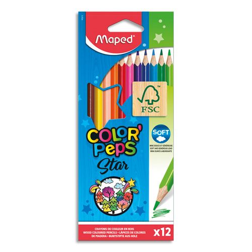 MAPED Color'Peps Cardboard Packs - 12 Crayons de couleur certifiés FSC photo du produit