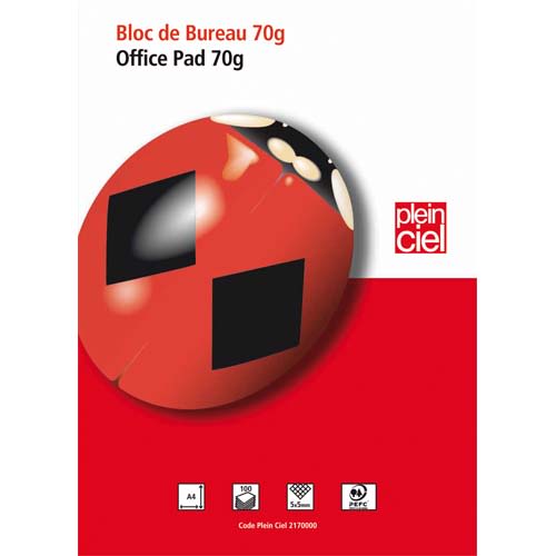 PLEIN CIEL Bloc de bureau 21x29,7cm 160 pages détachables petits carreaux 70g. Couverture vernie photo du produit Principale L