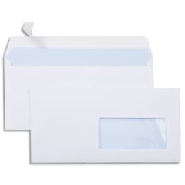 Boîte de 500 enveloppes Blanches 80g DL 110x220 mm fenêtre 45x100 mm auto-adhésives photo du produit