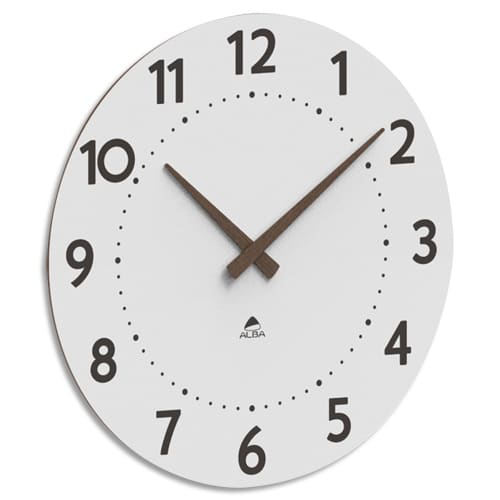 ALBA Horloge murale Ø 55 cm en bois FSC. Pile AA non fournie. Cadre blanc, aiguilles en bois de noyer photo du produit Principale L