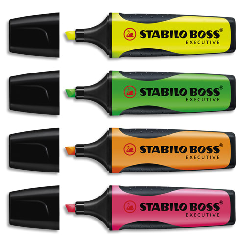 STABILO BOSS EXECUTIVE surligneur pointe biseautée - Pochette de 4 surligneurs fluo - Coloris assortis photo du produit