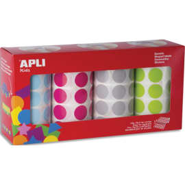 APLI KIDS Boîte de 4 rouleaux de gommettes rondes 20mm (7 080 unités), couleurs ass (bl, fush, gr et vrt) photo du produit