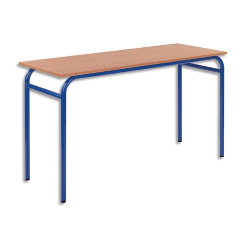 SODEMATUB Lot de 4 tables scolaire BIPLACE, hêtre, plateau 130 x 50 cm, hauteur 76 cm, taille 6, bleu photo du produit Principale L