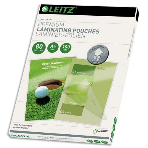 LEITZ Pochettes de plastification, 80 microns par face, format A4, boîte de 25, brillant, 74790000 photo du produit