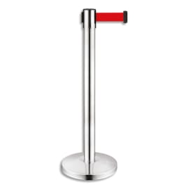 VISO Poteau chromé H91 cm avec sangle Rouge rétractable 2 mètres, en polypropylène et inox photo du produit