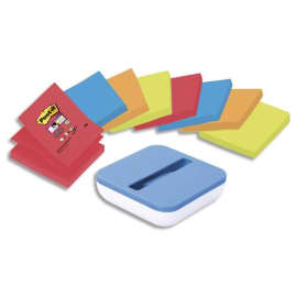 POST-IT Lot de 8 blocs Z-Notes Super Sticky coloris ass 76x76mm, 90 feuilles + Dévidoir BOX Bleu offert photo du produit