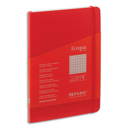 FABRIANO Carnet ECOQUA PLUS A5 couverture souple 80 pages quadrillées. Coloris rouge photo du produit Principale L