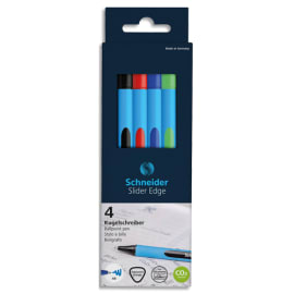 SCHNEIDER Pochette de 4 Stylos bille SLIDER EDGE à capuchon, pointe large, encres assorties photo du produit