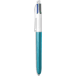 BIC Stylo bille rétractable 4 couleurs. Pointe Moyenne (1,0 mm). Décor effet bleu glacé photo du produit