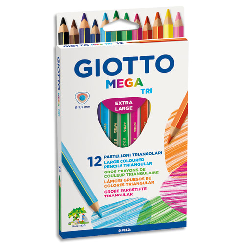 GIOTTO Etui 12 crayons de couleur Méga. Corps triangulaire, mine 5