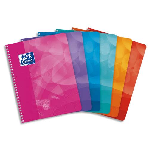 Cahier A4 100 pages petits carreaux spirales assortis polypropylène