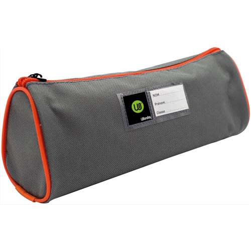 WONDAY Trousse écolier ronde - étiquette personnalisable - coloris Gris/Orange photo du produit Principale L