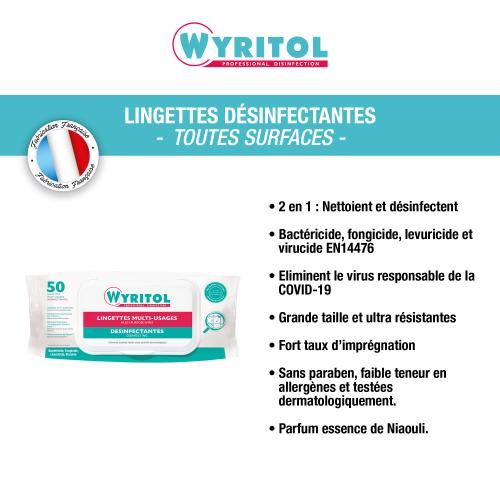 Lingettes Wyritol désinfectantes virucide EN14476 parfumées à l