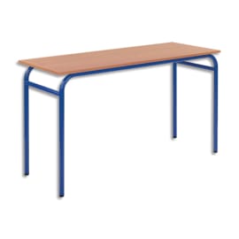 SODEMATUB Lot de 4 tables scolaire BIPLACE, hêtre, plateau 130 x 50 cm, hauteur 59 cm, taille 3, bleu photo du produit