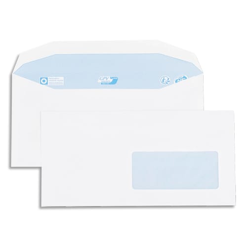 GPV Boîte de 1000 enveloppes 115x225mm Blanches fenêtre 45x100 80g photo du produit Principale L