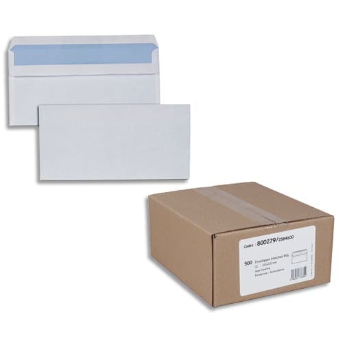 SANS MARQUE - Boîte de 500 enveloppes Blanches 80g DL 110x220 mm